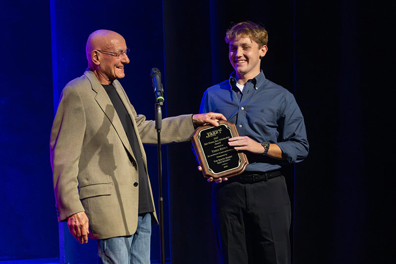 Michael Pedicin presents 2025 recipient of the Bob Simon Jazz Scholarship, Theo Rowe