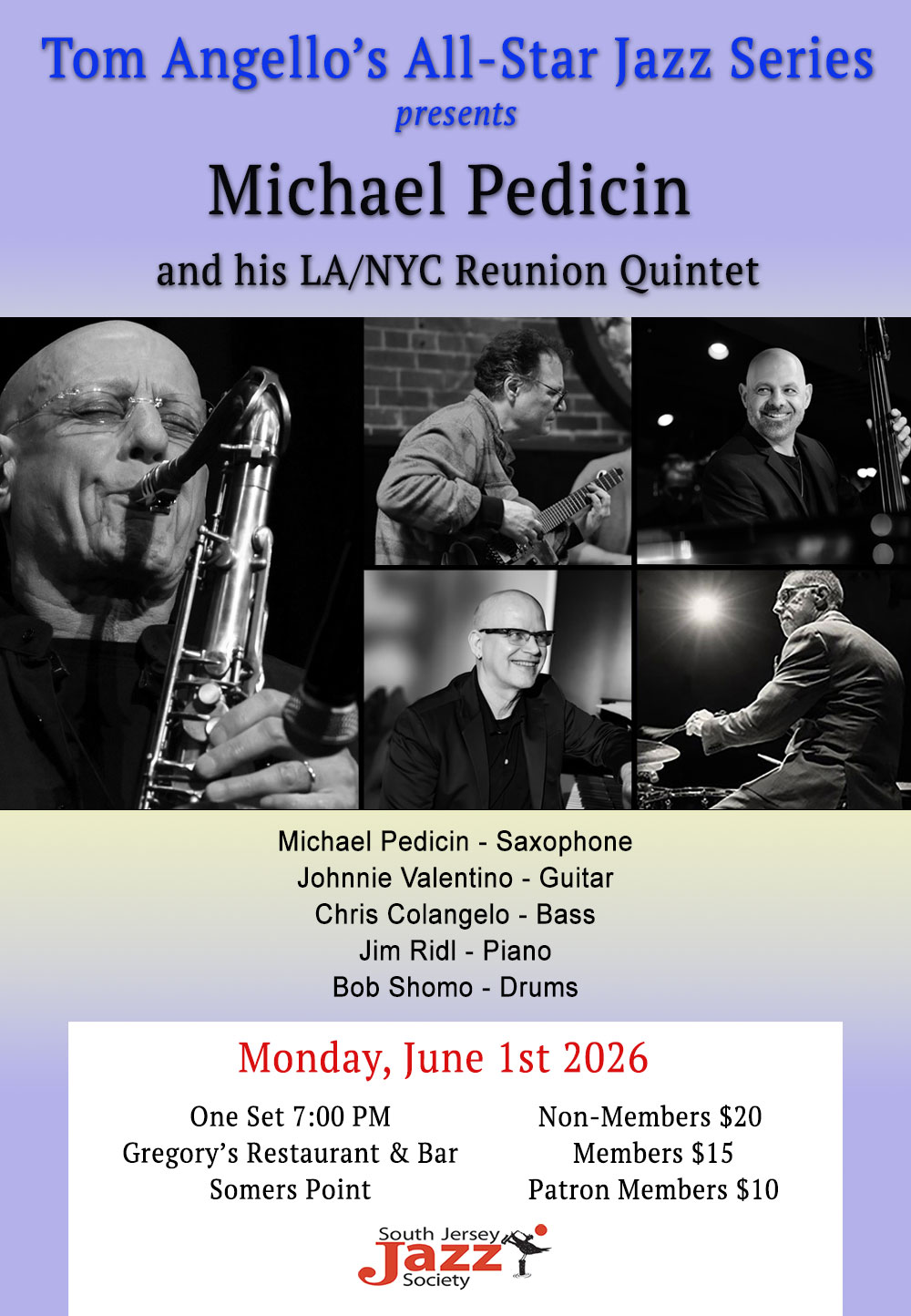 Tom Angello All-Star Jazz Series presents Michael Pedicin and his LA/NYC Reunion Quintet